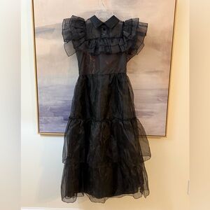 Girls Wednesday Costume Black Ruffled Maxi Dress Addams Family